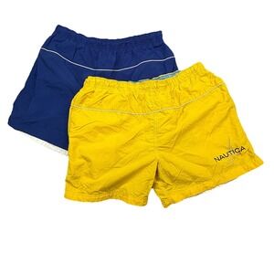 Lot of 2 Nautica Vintage Swim Trunks Men's Large Lined Blue Yellow‎